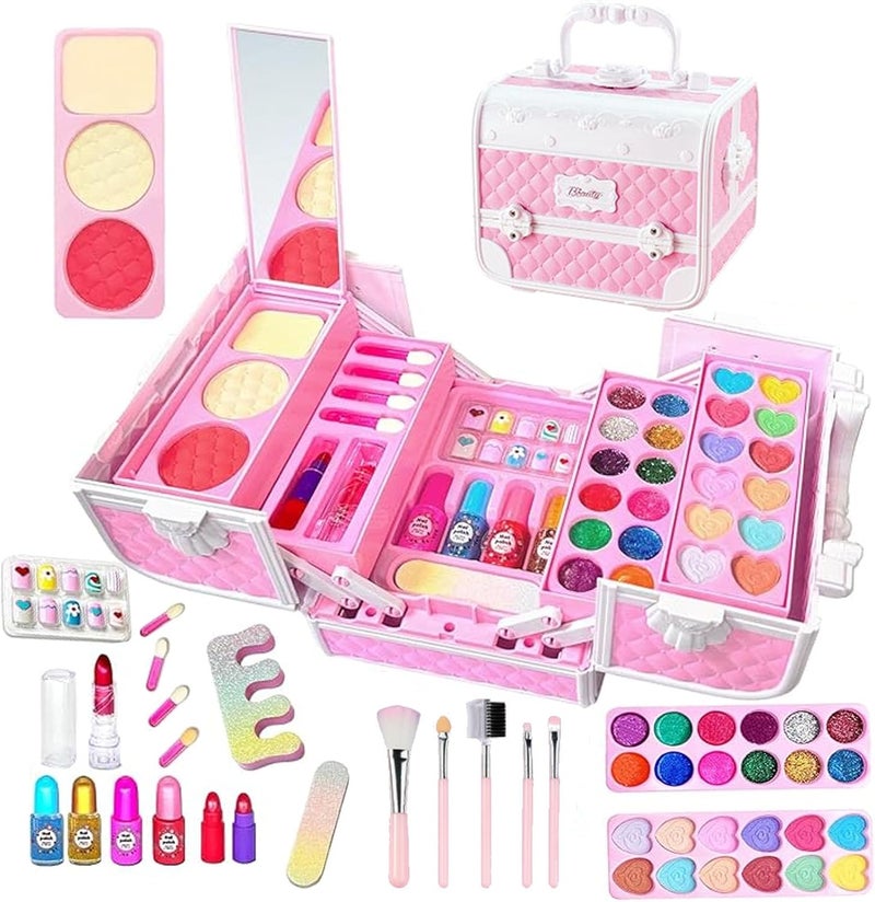 Beauenty Kids Makeup Kit - Washable Makeup Set for Girls with Portable Box, Includes Lipstick, Eye Shadows, and More (Pink) - Image 1